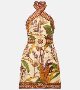Льняное мини-платье Foliage Sketch Farm Rio, Foliage Sketch Sand