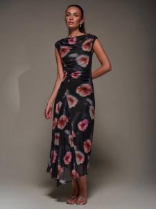 Флоральное платье макси с асимметричным вырезом Jolie Moi, Black Floral