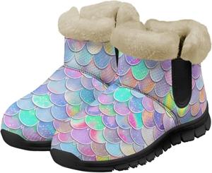 Женские зимние ботинки до щиколотки, легкие, теплые, с меховой подкладкой, короткие, комфортные для улицы, легко надеваются Eheartsgir, Mermaid Scales