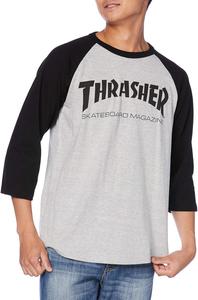 Мужская футболка-реглан Slasher TH82011 / MAG LOGO 3/4 (с логотипом бренда) Классическая Thrasher, черный/серый