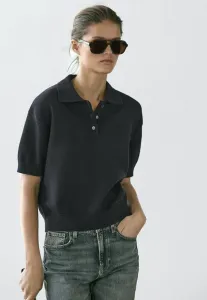 Свитер с воротником-стойкой и короткими рукавами Massimo Dutti, Mottled Dark Blue