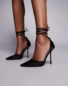 Туфли на каблуке в сеточку в горошек Simmi London Mandisa черного цвета