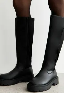 Эластичные массивные сапоги на платформе до колена New Look, Black
