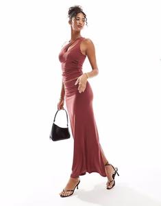 Юбка макси из трикотажа терракотового цвета Bershka