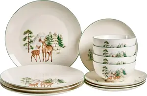 Набор столовых приборов BELIANI из 12 предметов, белый фарфор, ручная работа, реактивная глазурь, на 4 персоны, зимний мотив, рождественский набор столовых приборов, кухня, столовая Beliani