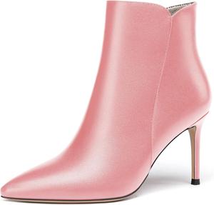 Женские короткие ботильоны WAYDERNS с острым носком, матовой текстурой, высокой шпилькой и молнией, 3,5 дюйма, Pink