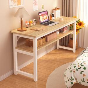 Стол 100 см Naijia Long Table, рабочий стол, компьютерный стол для спальни, простой ученический стол, компактный письменный стол, желтая сосна с белой рамой, двухуровневый, Huangshanmu White Frame Double-Layer