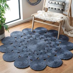 SAFAVIEH Natural Fiber Round Collection круглый ковер 122 x 122 см Navy NF363N ручной работы в стиле бохо-шарм фермерский джут