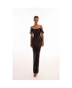 Женское эффектное черное облегающее макси-платье, расшитое пайетками Milla, Black