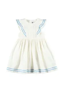 Платье с оборками и полосатой отделкой Petit Bateau, белый