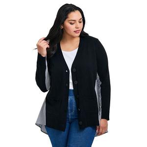 Женский кардиган на пуговицах plus size ray mix media Avenue, Black Stripe