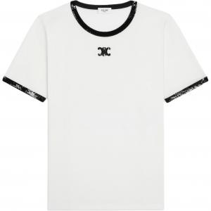 Футболка из хлопкового трикотажа с вышивкой «Триумф» Celine, белый