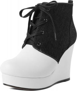 Женские ботильоны на танкетке Joseywade с круглым носком, шнуровкой и платформой, короткие ботинки, каблук 10 см, White Black Denim
