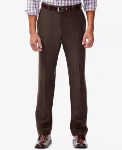 Мужские классические брюки Eclo Stria с плоской передней частью и скрытой эластичной вставкой Haggar, коричневый