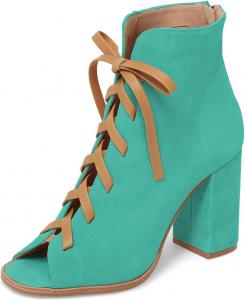 Женские ретро ботильоны YDN с открытым носком и шнуровкой, на массивном высоком каблуке, короткие ботинки с молнией, ковбойские рабочие туфли, размер 4-15 США, Turquoise