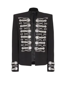 Креповый жакет-спенсер с вышивкой в виде плетеных завязок Balmain, черный