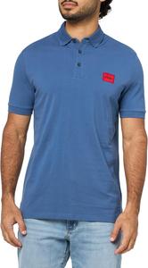 Хлопковая поло Hugo с квадратным логотипом, мужская, slim fit, Skyline Blue
