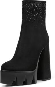 Женские ботильоны AUMOTED с платформой, заостренным носком и высоким каблуком 5,5 дюйма, короткие ботинки с молнией, зимние ботинки, Black