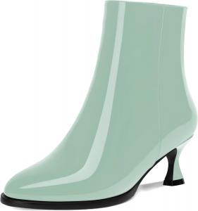 Женские ботинки MOVINSTEPS из лакированной кожи с застежкой-молнией, для холодной погоды, школьного стиля, с круглым носком, маленьким каблуком и высоким голенищем, каблук 5 см, Turquoise