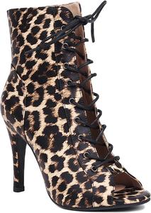 Женские танцевальные туфли FENIKUSU для бального танца с открытым носком, анималистическим принтом и шнуровкой, модель F39, для латины и сальсы, 2.8In-Heel Medium Leopard