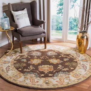 Ковер SAFAVIEH, 122 x 122 см, Bergama Collection Brown / Ivory BRG136B ручной работы восточный премиум шерстяной