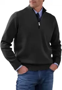 Мужской свитер с V-образным вырезом и молнией, крупная вязка, длинный рукав