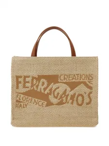 Сумка-тоут среднего размера с вышитым логотипом Ferragamo, нейтральный