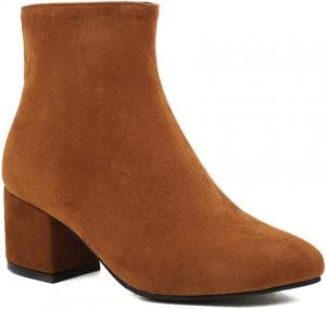 DEERBUNNY Классические женские замшевые ботильоны на блок-каблуке, с боковой молнией, закрытым носком, низким каблуком, короткие модные ботинки для девушек, размеры 5-13, Brown