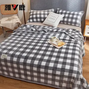 Yalu Комплект постельного белья из 3 предметов (простыня 200х230 см, 2 наволочки), флис, цвет Gray Large Grid, утепленный, антистатик