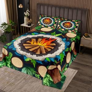 Erosebridal Комплект постельного белья Happy Camping с лесным принтом из мягкого стёганого материала, Green Brown