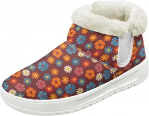 Женские зимние ботинки на снег, водонепроницаемые, короткие, легкие, теплые с плюшевой отделкой, зимние ботинки с противоскользящей подошвой, модные, размеры 36-48 Quxjehoe, Hippie Flower