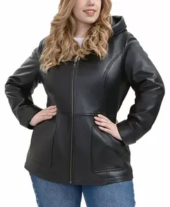 Кожаное пальто Cara с капюшоном больших размеров BGSD, черный