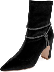 Женские вечерние ботильоны XYD с узелковым ремешком, широким каблуком, заостренным носком, ботинки до щиколотки с боковой молнией, элегантная обувь для мероприятий