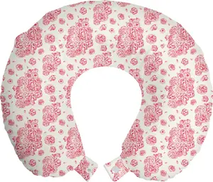 Подушка для шеи ABAKUHAUS Coral Travel Pillow, пионы, английские розы, дорожный аксессуар из пеноматериала для самолета и автомобиля, 30x30 см, цвет: темно-коралловый, нежно-розовый Abakuhaus