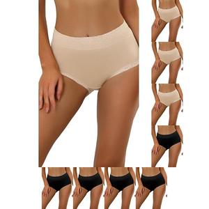 9 пар женских хлопковых трусов с высокой талией, кружевной отделкой, эффектом контроля живота и полным покрытием Inspire Chic, Black Beige