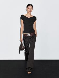 Топ с вырезом-лодочкой из 100% хлопка Massimo Dutti, черный