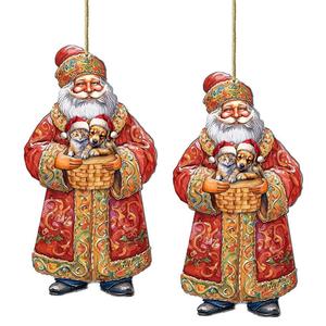 Набор из 2 штук - Святочные домашние животные с деревянными рождественскими украшениями в стиле Санта-Клауса от Г. Дебрехта Designocracy, мультиколор