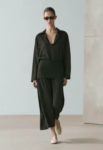 Струящаяся юбка миди с контрастными деталями Massimo Dutti, Black