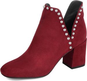 Женские стильные ботильоны FSJ с заклепками, вырезом V, закрытым круглым носком, заклепки, на западный манер, с массивным каблуком средней высоты, слипоны, размеры 4-15 US, Red