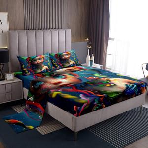 Erosebridal Комплект постельного белья Girls Princess с мультяшными русалками в морском стиле, Teal Navy Blue