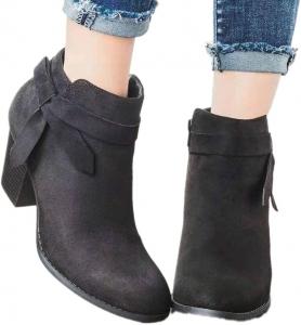 Женские ботильоны ZBYY с заостренным носком, устойчивым средним каблуком, боковой молнией, искусственной кожей, массивным каблуком и коротким западным стилем, Black