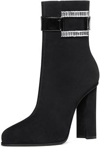 Женские ботильоны YDN на толстом каблуке с круглым носком и боковой молнией, с блестящими стразами, для офиса, размеры 4-15 US, Black