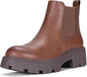 Женские ботинки Jeossy 9620 Chelsea, ботильоны на высокой платформе с массивным каблуком, модная подошва с протектором, с эластичной вставкой, Chelsea Lug Sole-9620-Mocha Brown