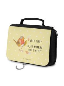 Mr. & Mrs. Panda Косметичка с перьями малиновки и надписью пастельно-желтого цвета