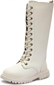 Generic Детские сапоги для девочек до колена, с молнией и шнуровкой, боевые сапоги 2025 года, модные кожаные школьные сапоги, панк-готика, белые ботильоны, на возраст 4-12 лет