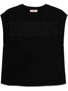 Футболка TWINSET с цветочной аппликацией, черный