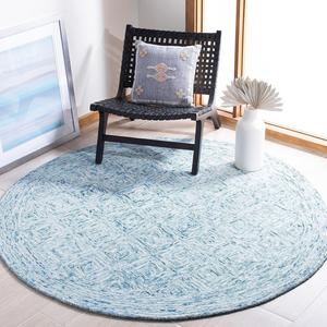 Ковер SAFAVIEH, 183 x 183 см, Ikat Collection, Blue, Handmade Wool, подходит для помещений с высокой проходимостью в гостиной, спальне (IKT704M)