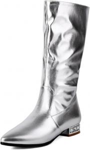 Женские скошенные ботильоны Aflngle с невысоким широким каблуком, средней высоты по голени, с заостренным закрытым носком, устойчивым каблуком, короткие ботинки на каждый день, удобные, на легкой шнуровке, для платья, Silver