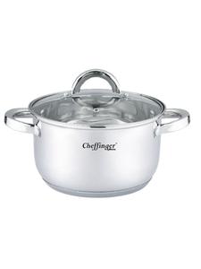 Кастрюля со стеклянной крышкой, подходит для всех типов плит, серебристого цвета. Cheffinger, 24 см