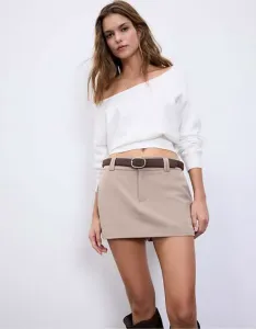 Бежевая мини-юбка с поясом Stradivarius